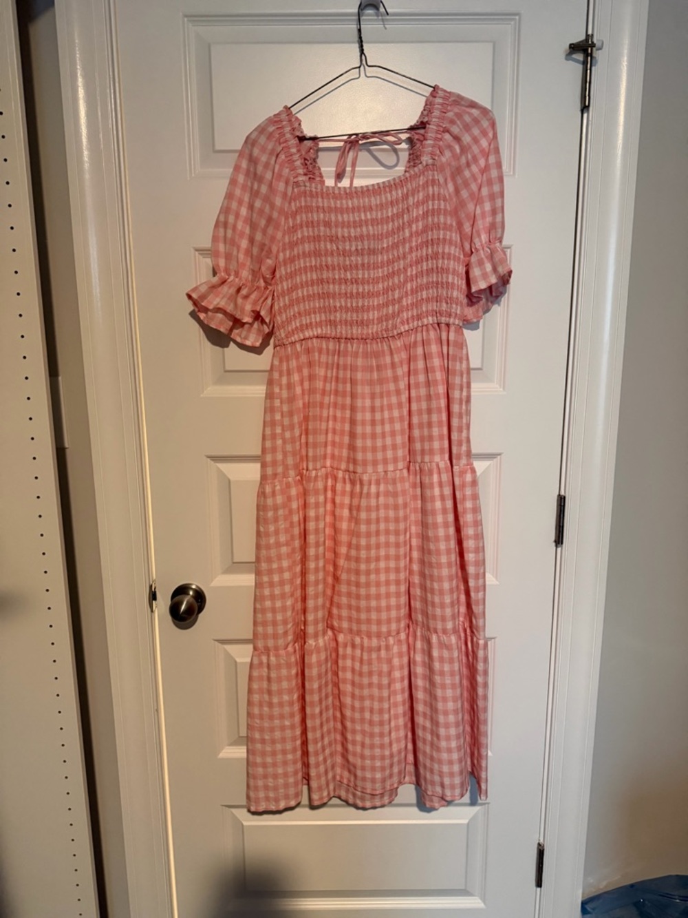 Pink Gingham Smocked Tiered Dress